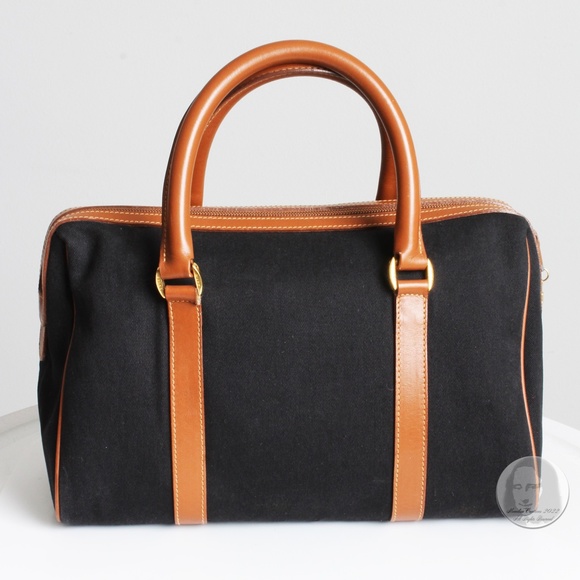 Mark Cross Satchel Handbag Black Twill Canvas & Saddle Leather Trim Vintage - Picture 6 of 13